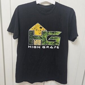 HG High Grade Cannabis Leaf Graphic T Shirt Black Streetwear Marijuana Tee Men's